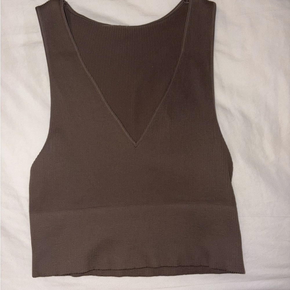 Brown Sleeveless V-Neck Women's Top